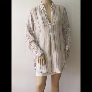 Gap LS Pastel Shades Linen Blend V-neck Tunic Top